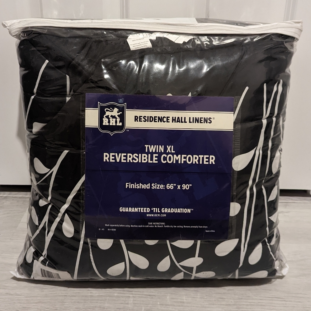 NEW Black and White Floral Leaf design College bedding set Twin XL